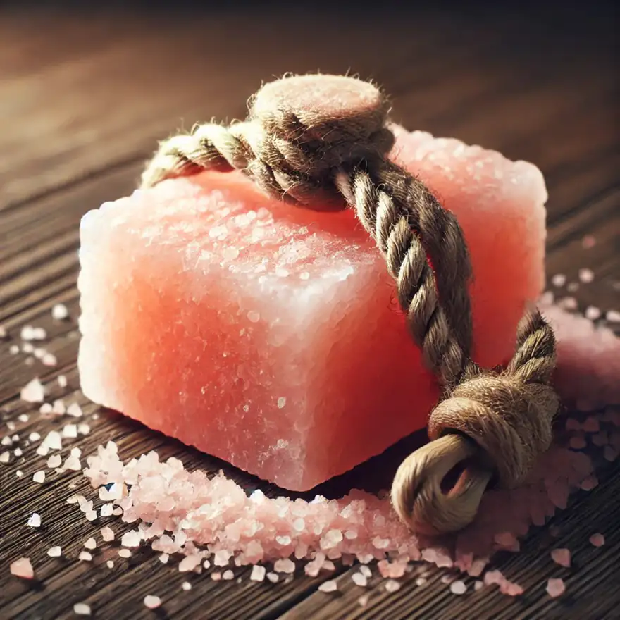 Himalayan salt lick block with rope handle for livestock